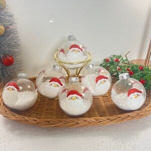 Vintage C&D hand painted Santa glass ball snow globe ornament Christmas set of 6